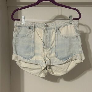 We The Free Light Blue and Cream Jean Shorts